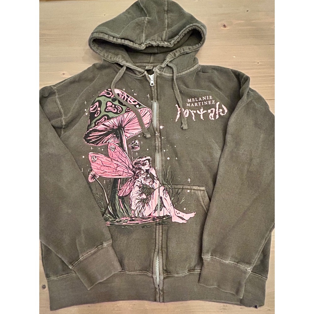 F14 Melanie Martinez Portals Olive Green Zip‎ Up Hoodie Fairy Mushroomcor  L